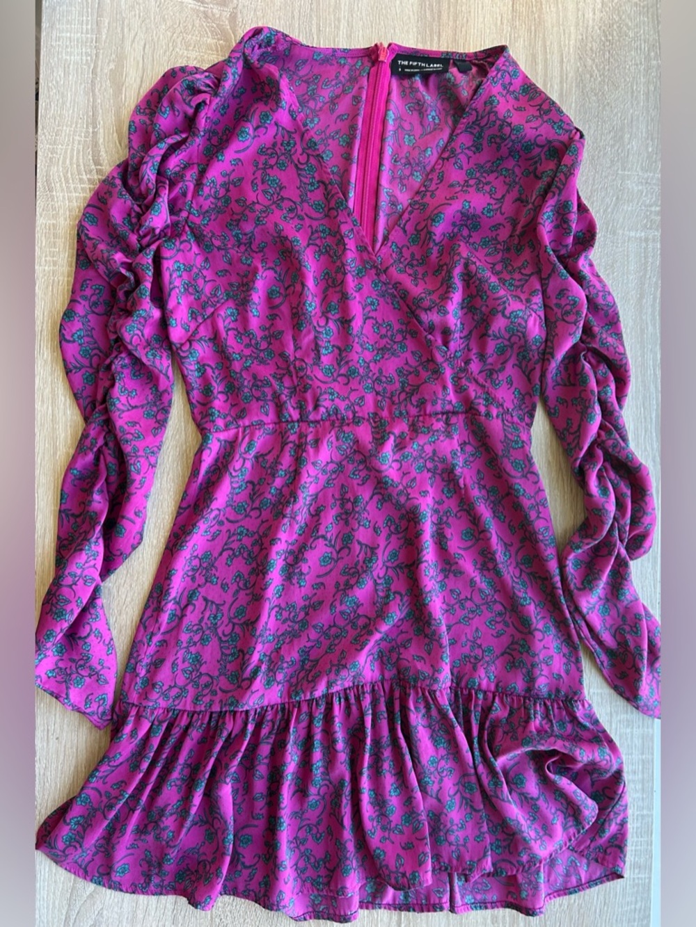 Free People The Fifth Label Magenta Floral Print Wrap Dress with Teal Accents